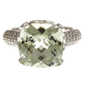 Sterling silver green amethyst and diamond ring